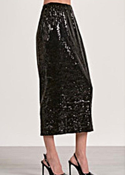 The Pink Door Long Sequin W/ Slit Skirt Black