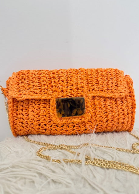 The Pink Door Orange Raffia Bag