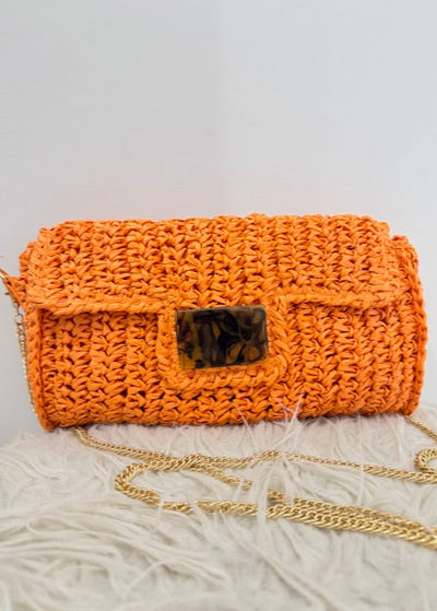 The Pink Door Orange Raffia Bag