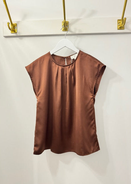 The Pink Door Silk Cuff Sleeve Top Cognac