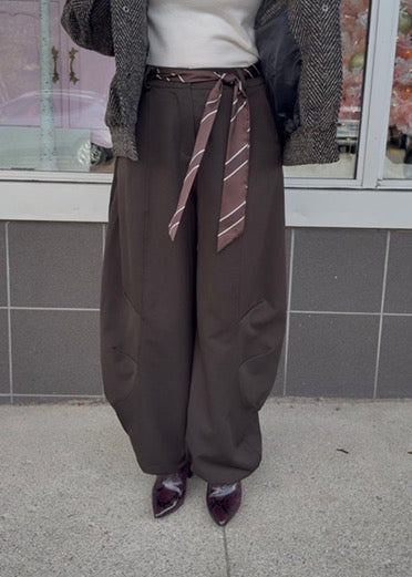 The Pink Door Balloon Pants w/ Scarf Belt Brown