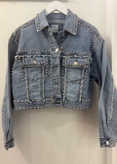 The Pink Door Denim Jacket w/ Rhinestone Studs