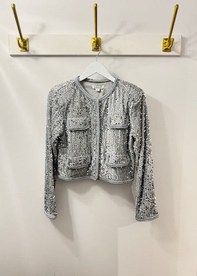 The Pink Door Sequin Jacket W/ Braid Trim Silver