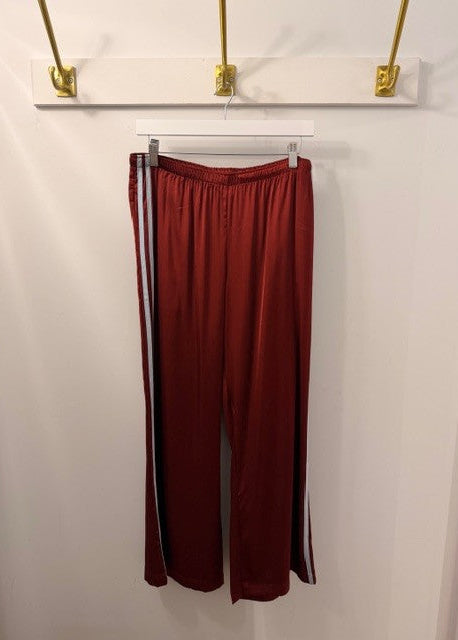 The Pink Door Silky Burgundy Pants With Blue Stripe