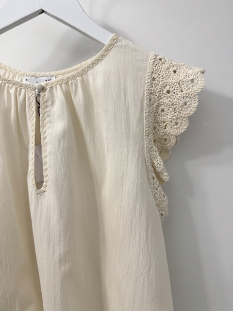 The Pink Door Crochet Ruffle Detail Blouse Cream