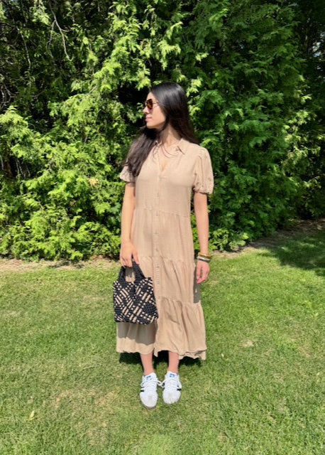 The Pink Door Long Tiered Dress Sand