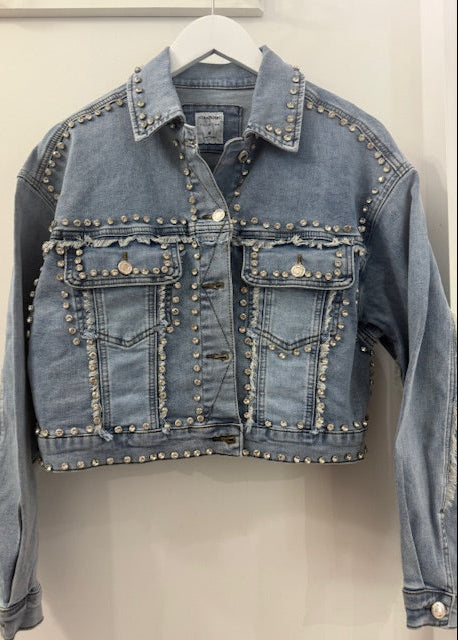 The Pink Door Denim Jacket w/ Rhinestone Studs