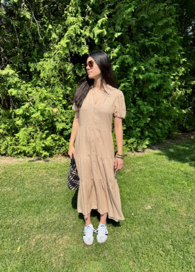 The Pink Door Long Tiered Dress Sand