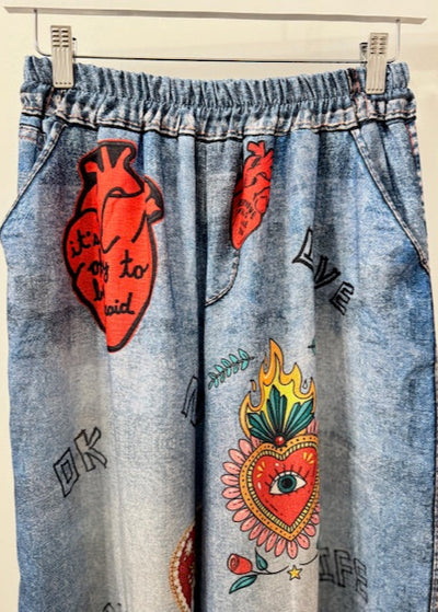 The Pink Door Graffiti Print Denim