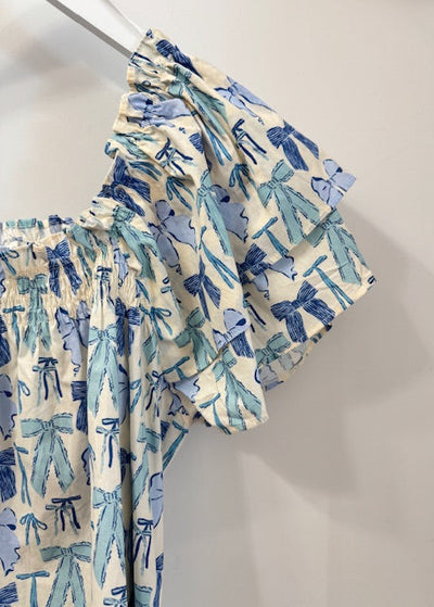 The Pink Door Bow Ruffle Blouse Blue