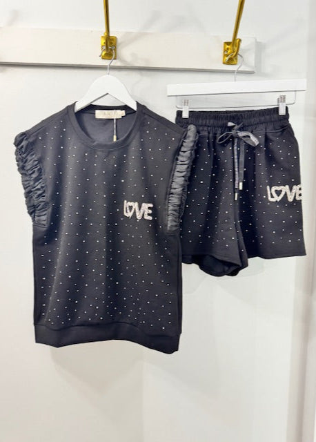 The Pink Door Rhinestone Sparkle Short Set Black