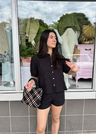 Stark Poplin Embroidery Short Black
