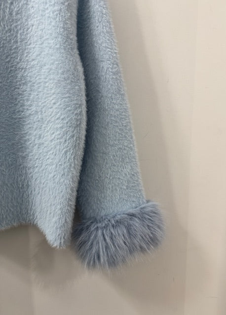 The Pink Door Knit Pearl Detailed Jacket Light Blue