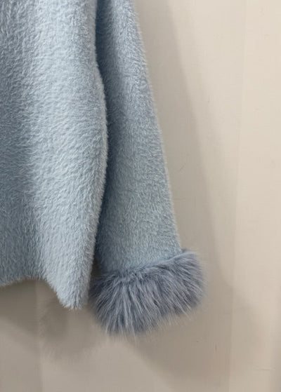 The Pink Door Knit Pearl Detailed Jacket Light Blue