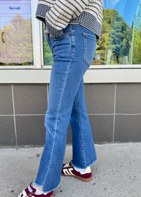 The Pink Door Alison Kick Flare Crop Jeans - Denim