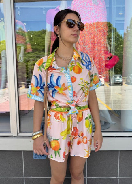 The Pink Door Pink Citrus Print Lemon Short Set