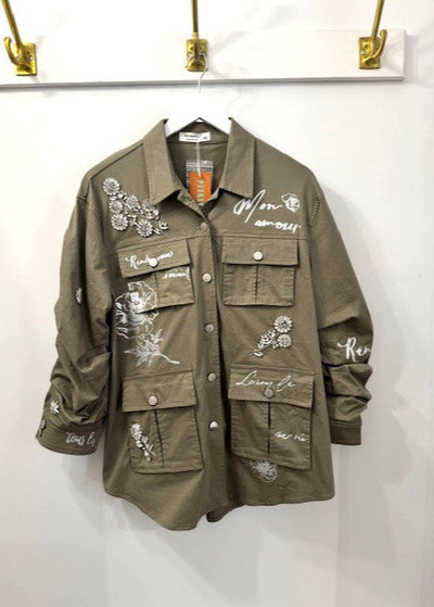 The Pink Door Military Jacket w/ Silver Detail Olive