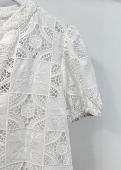 The Pink Door Lace Patchwork Top White