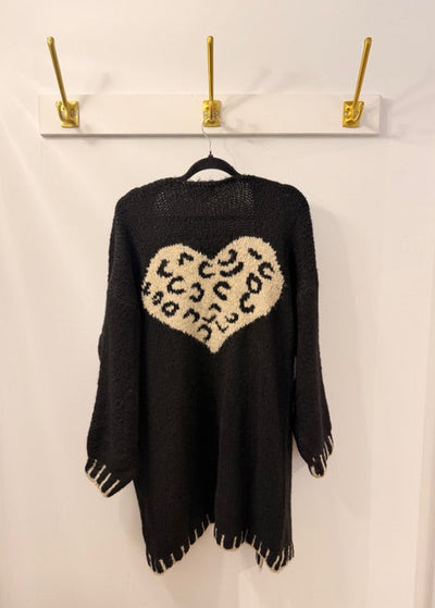 The Pink Door Heart Back Cardigan Black