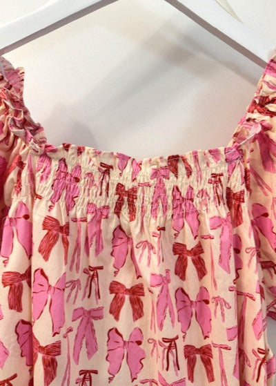 The Pink Door Bow Ruffle Blouse Pink