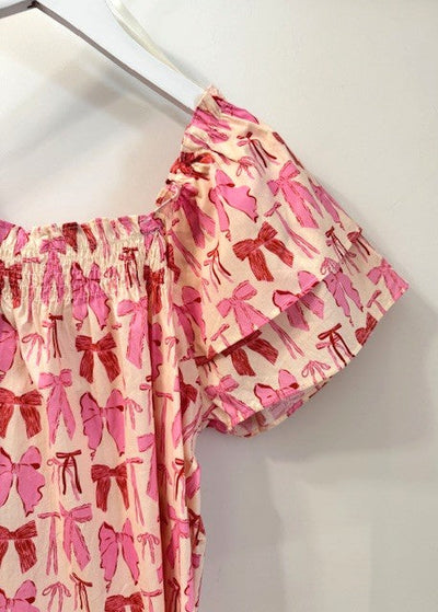 The Pink Door Bow Ruffle Blouse Pink