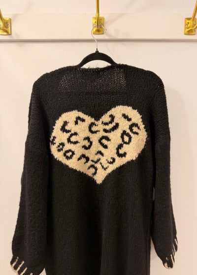The Pink Door Heart Back Cardigan Black
