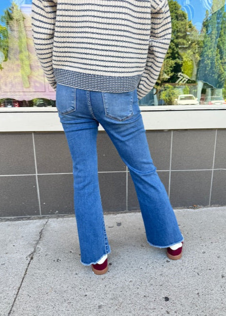 The Pink Door Alison Kick Flare Crop Jeans - Denim