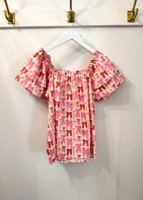 The Pink Door Bow Ruffle Blouse Pink