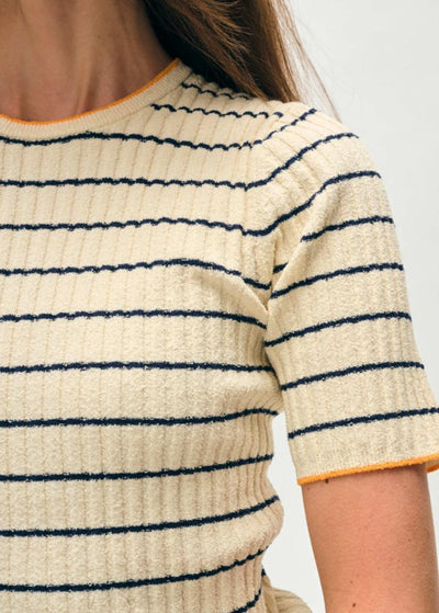 White + Warren Organic Cotton Terry Blend T-Shirt Cream/Navy