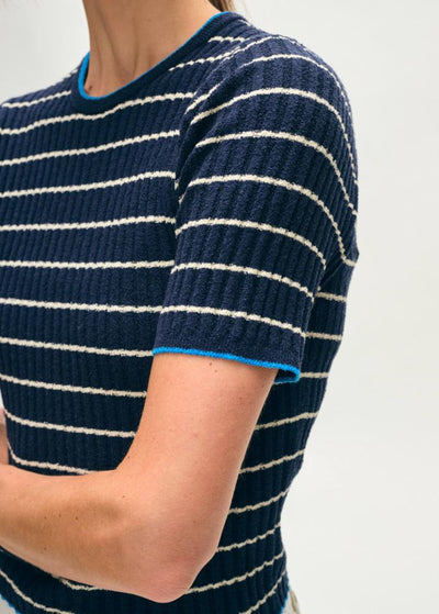 White + Warren Organic Cotton Terry Blend T-Shirt Navy/Cream