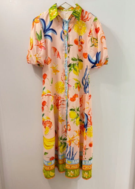 The Pink Door Pink Citrus Print Dress