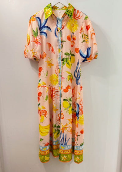 The Pink Door Pink Citrus Print Dress