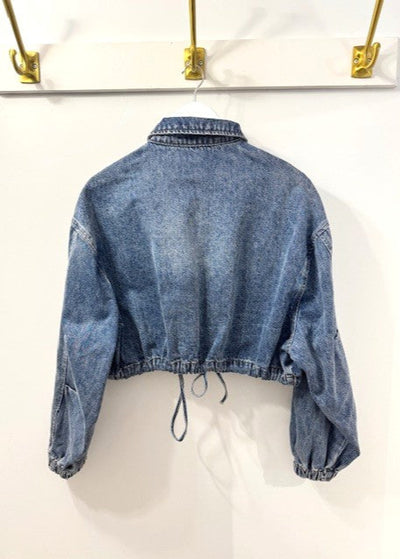 The Pink Door Crop Denim Jacket w/ Zipper