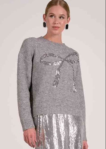 The Pink Door Sparkle W/ Detail Bow Sweater Grey