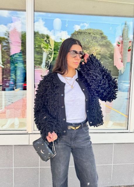 Notshy Shaggy Sweater/Cardi Black