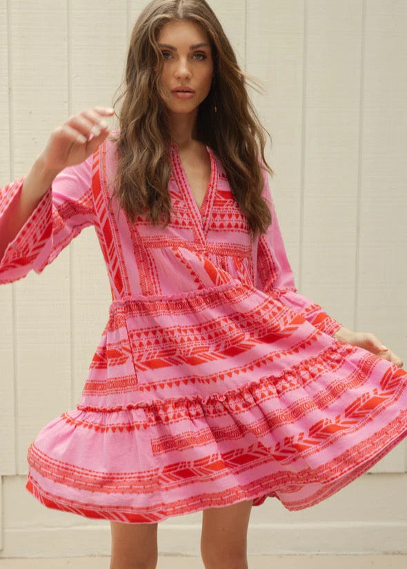 The Pink Door Pink Red Print Dress