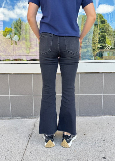 The Pink Door Alison Kick Flare Crop Jean - Black
