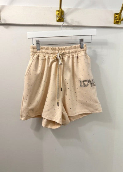 The Pink Door Rhinestone Sparkle Short Set Beige