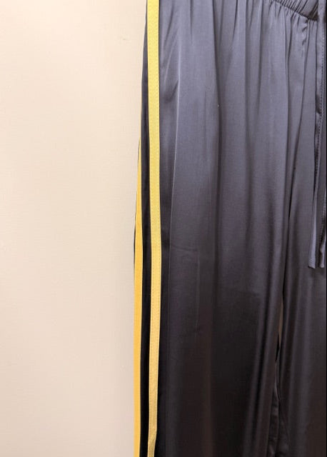 The Pink Door Silky Navy Pants With Yellow Stripe