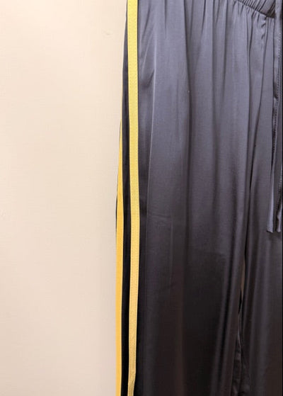 The Pink Door Silky Navy Pants With Yellow Stripe