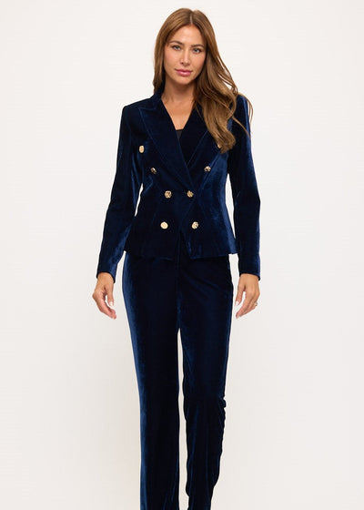 The Pink Door Velvet Gold Button Blazer Navy