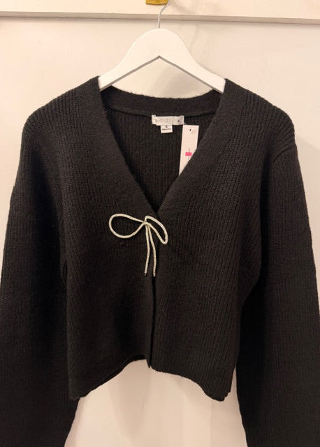 The Pink Door Knit Sweater w/ Bow Detail Black