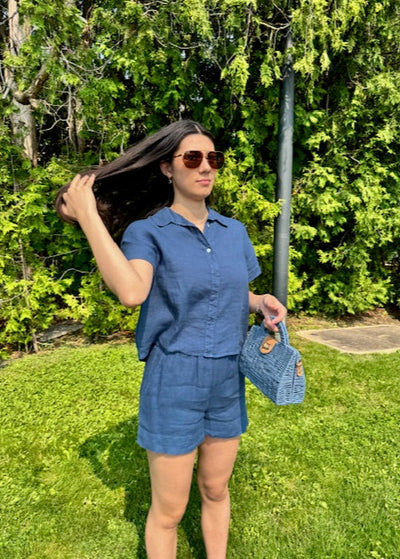 Stark X Linen Saylor Top Dusty Blue
