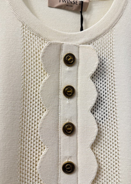 Twinset Knitted S/S Sweater w/ Gold Buttons Details Ivory
