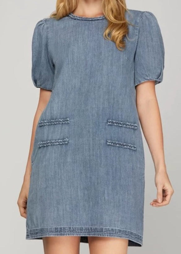 The Pink Door Chambray Dress w/ Braid Details