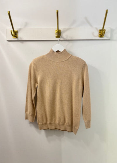 MINNIE ROSE Power Shoulder 3/4 Sleeve Mock Brown Sugar