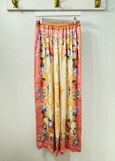 The Pink Door Rosette Print Silky Pants Pink