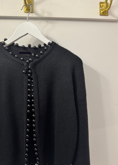 The Pink Door Black Bead Trim Cardi Black