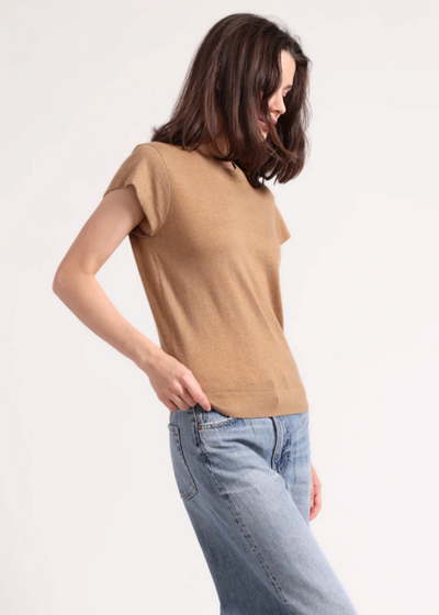 Minnie Rose Supima Cotton Cap Sleeve Crew Sand