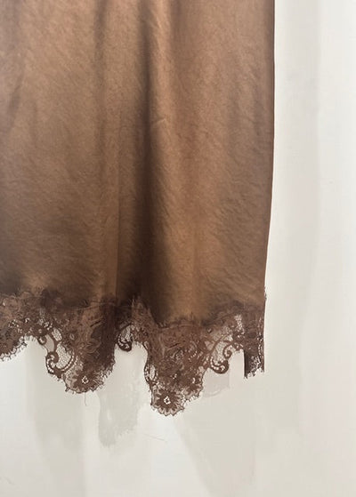 The Pink Door Lace Trim Silky Skirt Brown